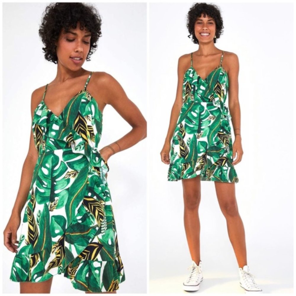 FARM RIO Banana Leaf Mini Sleevess Wrap Dress Size XS